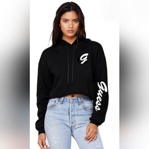 Guess Black Cropped Hoodie Sweatshirt